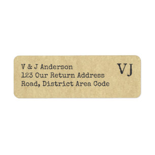 Typewriter-teckensnittsmonogram Returadress Rustic Etikett