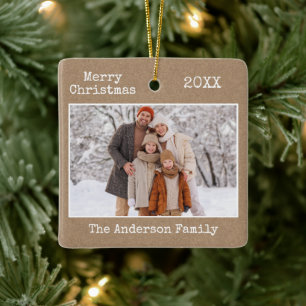 Typewriter Text God jul Kraft Family Photo Julgransprydnad Keramik