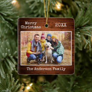 Typewriter Text God jul Wood Family Photo Julgransprydnad Keramik
