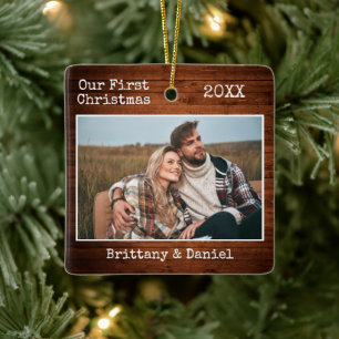 Typewriter Text Wood First jul Couple Photo Julgransprydnad Keramik
