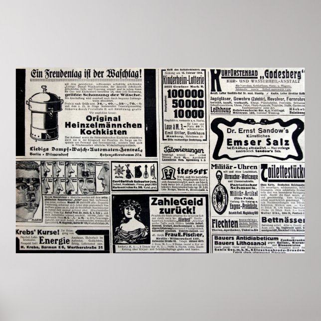Typiska annonser på tyska i en ny europeisk poster (Framsidan)