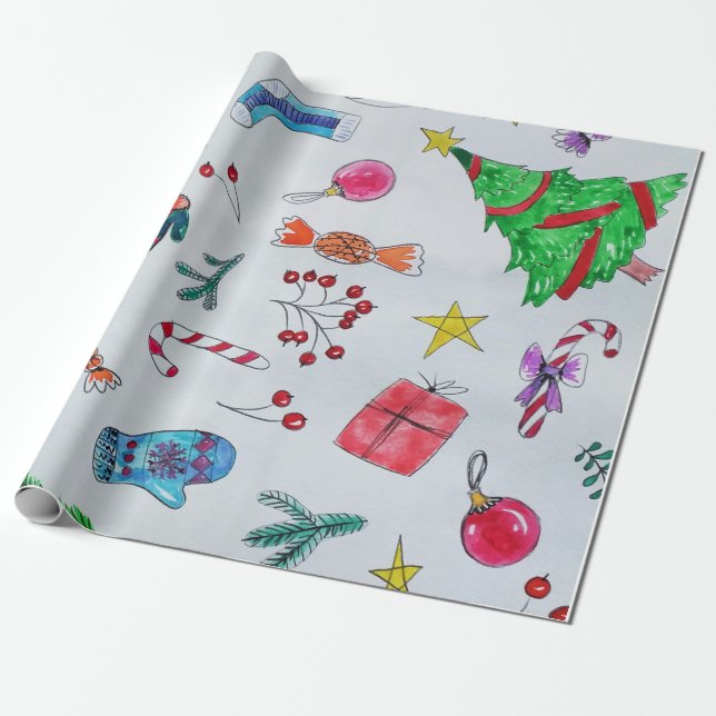 Typiska motiv om juldagen presentpapper (Utrullad)