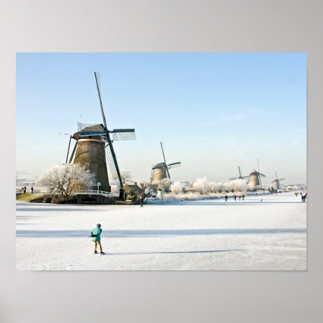 Typiskt dutch ice skridling på Kinderdijk Holland Poster (Framsidan)