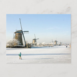 Typiskt dutch ice skridling på Kinderdijk Holland Vykort