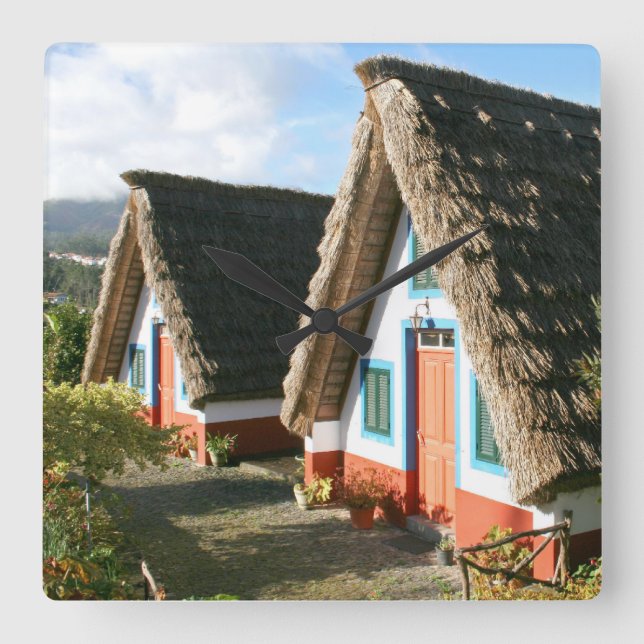 Typiskt hus på ön Madeira, Portugal Fyrkantig Klocka (Framsida)