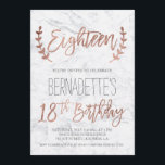 Typograffjädrar från ro guld marmor 18:e födelseda inbjudningar<br><div class="desc">Typografimarmor från ro 18:e födelsedagen. Ett modernt 18:e Födelsedagsfest inbjudan med denna moderna, enkla, elegant- och chic faux-penselhand från ro guld, där typografin skrivs på en vit modern marmorbakgrund. Perfekt för enkla, elegant och moderna arton party. Om du behöver någon text som har ändrats och anpassats, tveka inte att kontakta...</div>