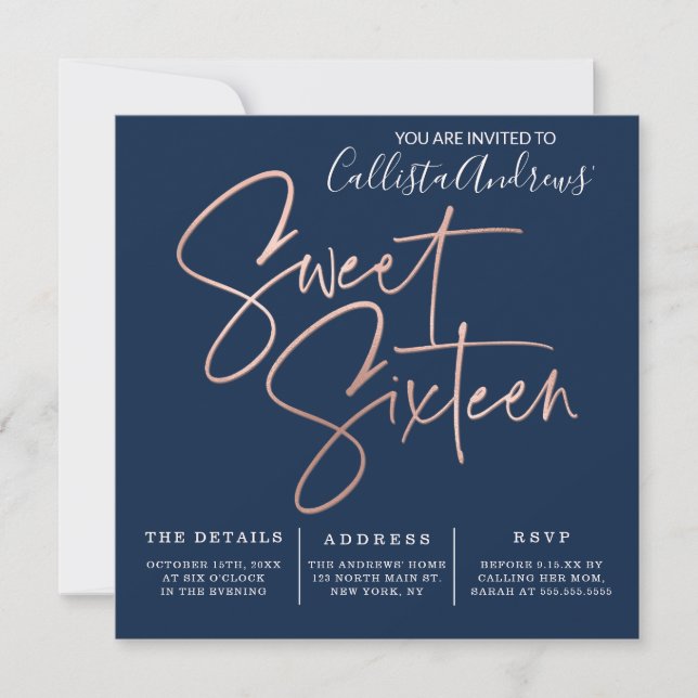 Typografi 16 med minimalistisk marinblått Ro-typog Inbjudningar (Framsida)