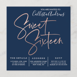 Typografi 16 med minimalistisk marinblått Ro-typog Inbjudningar