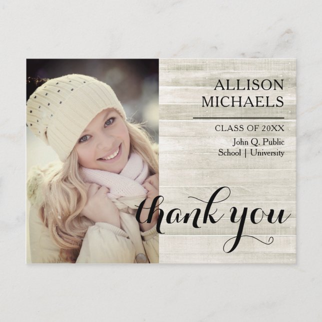 Typografi 2024 Wood look Studenten Tack Vykort (Framsida)