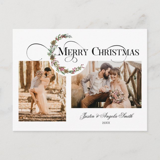 Typografi 2-foto av vinterkrans och God jul Helg Vykort (Framsida)