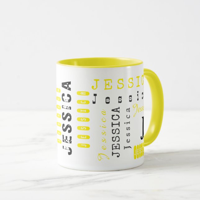 Typografi Anpassningsbart Upprepat Namn & Monogram Mugg (Framsida höger)