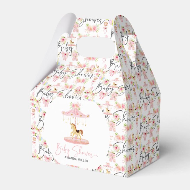 Typografi av blommigten Baby Shower Pony Carousel Presentaskar (Framsidan Sidan)