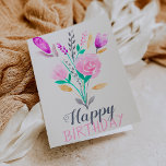 Typografi av blommigtens fetstil för fyllnadsfärg kort<br><div class="desc">En elegant,  gigantisk mjuk pastellhandmålad blommigt med blommor av rosa,  blått,  lila och grönt abstrakt fält med en kalligrafi av modern penseltypografi som säger grattis på födelsedagen.</div>