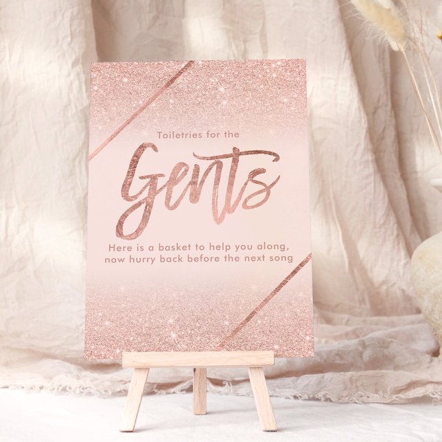 Typografi av den  rosan ro guld glitter inbjudningar (Rose gold glitter typography blush pink sign invitation, toiletries gents)