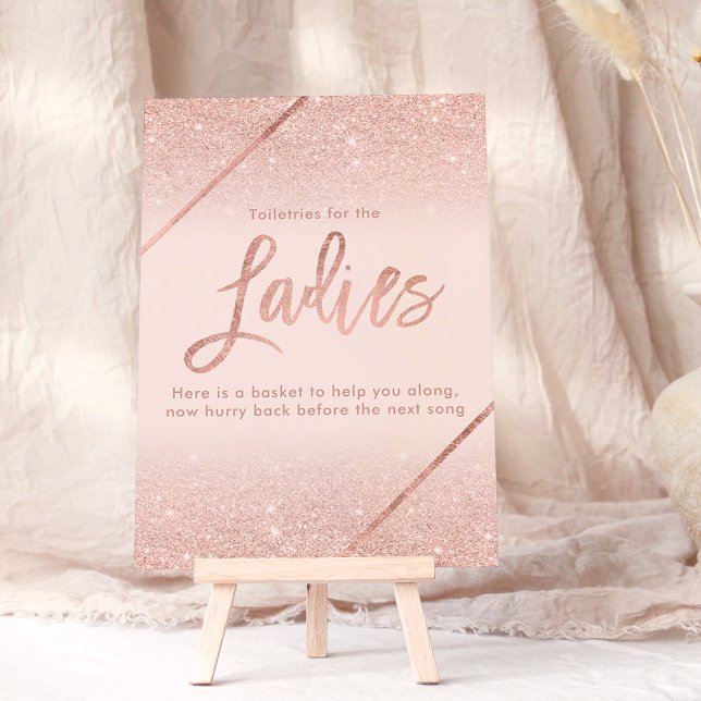 Typografi av den  rosan ro guld glitter inbjudningar (Rose gold glitter typography blush pink sign invitation, toiletries ladies)
