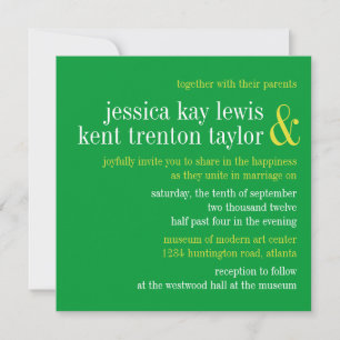 Typografi av den vilda grönten, modernt par bröllo inbjudningar
