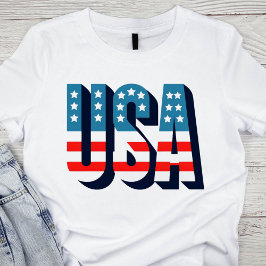 Typografi av fetstil, vit, vit och blå USA flagga T Shirt