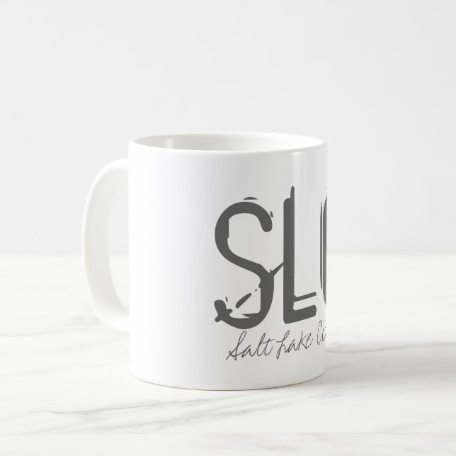 Typografi av flygplatsen Salt Sjö Kaffemugg (Framsida vänster)