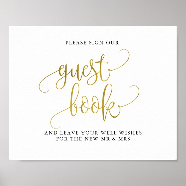 Typografi av gästskylten guld bröllop bok poster (Framsidan)