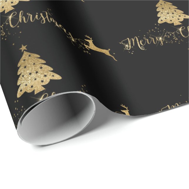 Typografi av god jul Guld Black Mönster Presentpapper (Rullad Hörn)