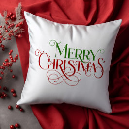 Typografi av god jul Retro Red och Grönt Kudde