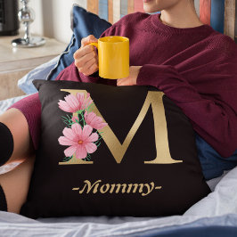 Typografi av mamma med svart blomma kudde