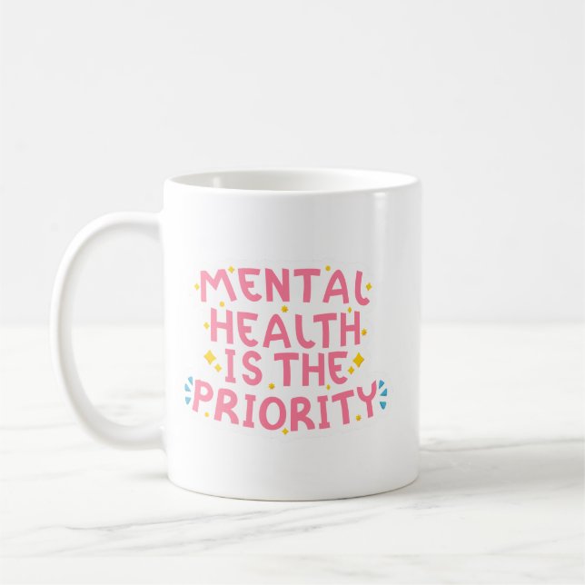 Typografi av minimal psykisk hälsa, Cheerful Färg Kaffemugg (Vänster)