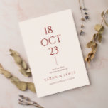 Typografi av minimalistisk bränd Orange i modern B Spara Datumet<br><div class="desc">En mycket elegant och modern terracotta boho bröllop spara datum. Den har bränd orange terracotta-skripttypografi i unikt minsta stil. Med anpassadets datum och brud och brudgummens namn. Ta den nu och gör den till din, så att du kan imponera på inbjudan med den här unika och snyggt sparan på inbjudan....</div>