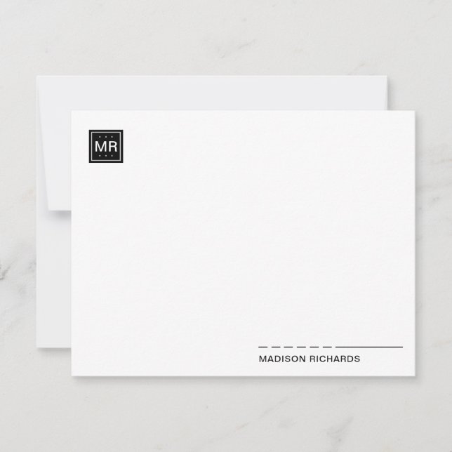 Typografi av minsta kvadratmonogram svart Chic Anteckningskort (Framsida)