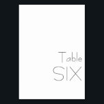 Typografi av minsta svarta vita Elegant SIX Bordsnummer<br><div class="desc">Behålla din bröllopsmottagning organiserad med det här minimalistiska Bordsnumret Card, med modern typografi och en ren, underskattad design. Perfekt för elegant, contemporary eller minimalistiskt temat bröllop, detta kort tillför en något sofistikerad lösning till matbordet och leder gästerna till deras platser med lätthet. Den enkla layouten ser till att den kompletterar...</div>