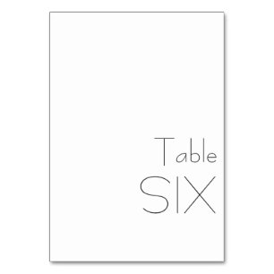 Typografi av minsta svarta vita Elegant SIX Bordsnummer