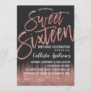 Typografi av modern Black Ro Guld Glitter 16 Inbjudningar