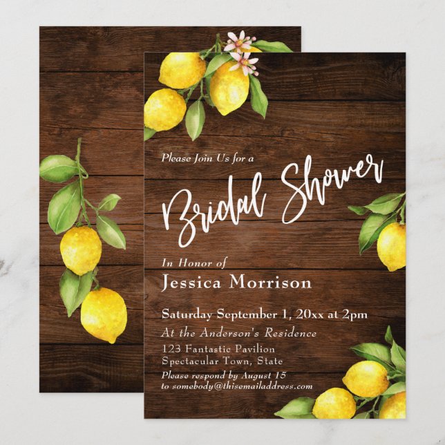 Typografi av Möhippan Rustic Wood & Lemons Inbjudningar (Fram/baksida)