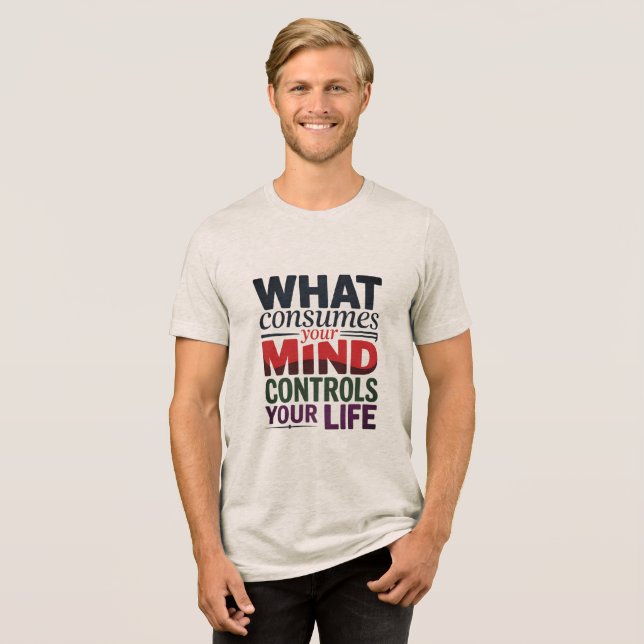 Typografi av Multifärgaden "Mind Controls Life" T Shirt (Framsida Full)