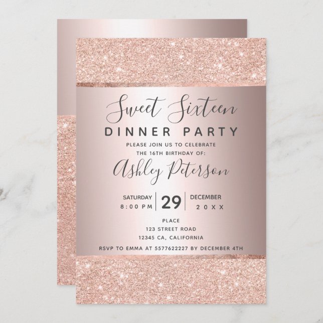 Typografi av ro guld glitter Sweet sixteen Inbjudningar (Fram/baksida)