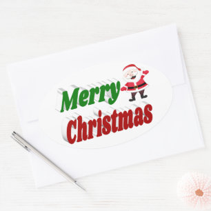 Typografi av röd grönt i god jul Jultomten Ovalt Klistermärke