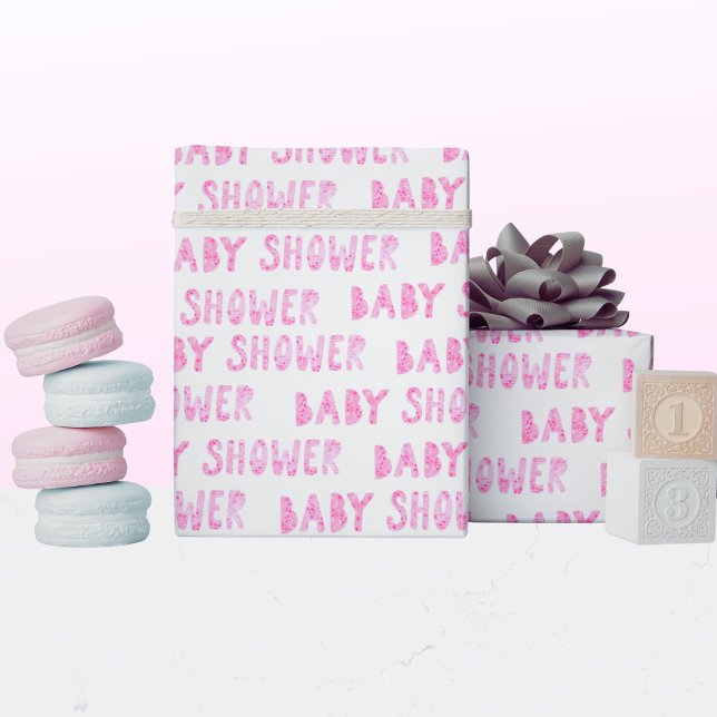 Typografi av Rosa Girly Baby Shower Presentpapper (Skapare uppladdad)