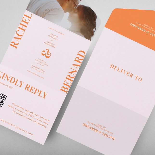 Typografi av rosa och Orange QR-kod Bröllop (Skapare uppladdad)