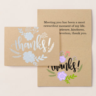 Typografi av Silver Foil blommigt Sincere tack Folierat Kort
