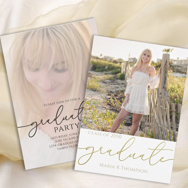 Typografi av Student Enkel Snyggt Modern Guld Inbjudningar (Skapare uppladdad)