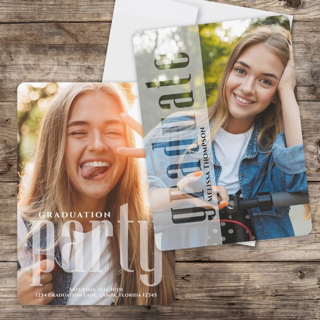 Typografi av Student Modern Photo Simple Snyggt Inbjudningar (Graduation photo invitation announcement with modern typography.)