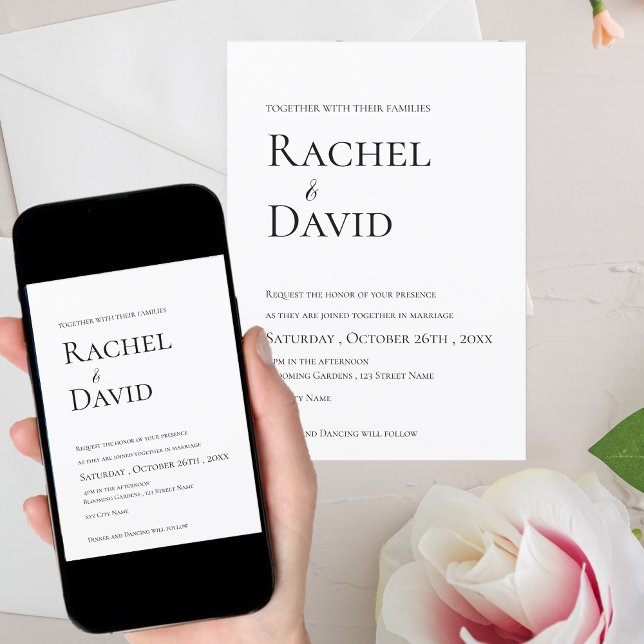 Typografi av svart vit Elegant Bröllop Inbjudningar (Classic Black White Elegant Typography Wedding Invitation)