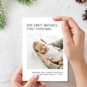 Typografi Baby första minimalistiska julfoto Julkort