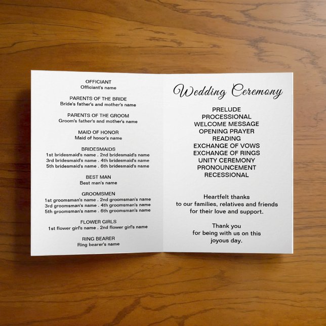 Typografi-baserat svart och vitt bröllopsprogram program (Skapare uppladdad)