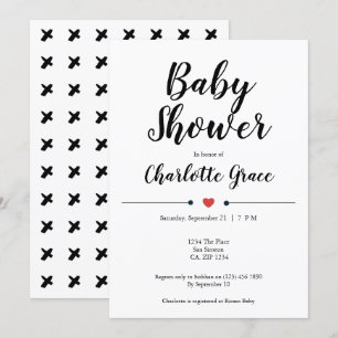 Typografi Black White Baby Shower Heart Kisses Inbjudningar