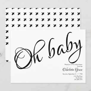 Typografi Black White Oh Baby Shower Heart Kisses Inbjudningar