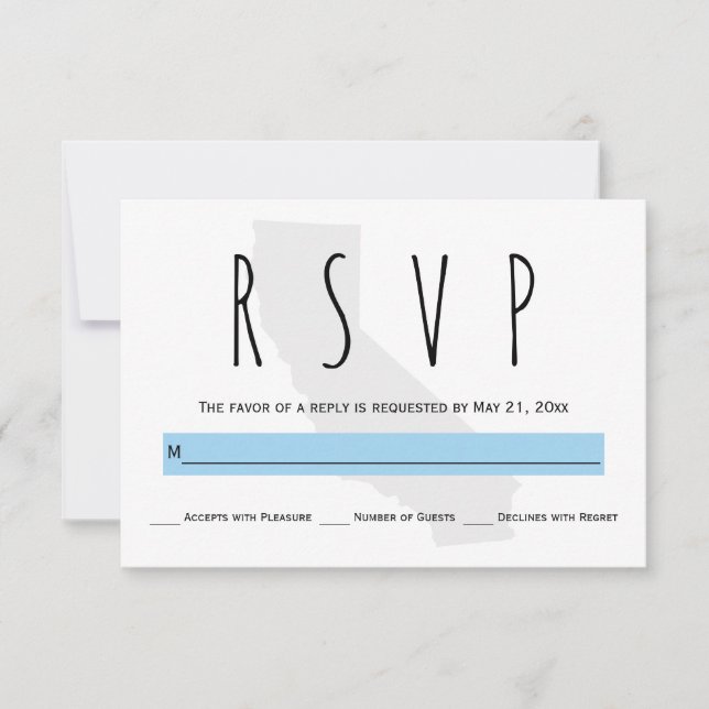 Typografi Blue California bröllop OSA Card (Framsida)