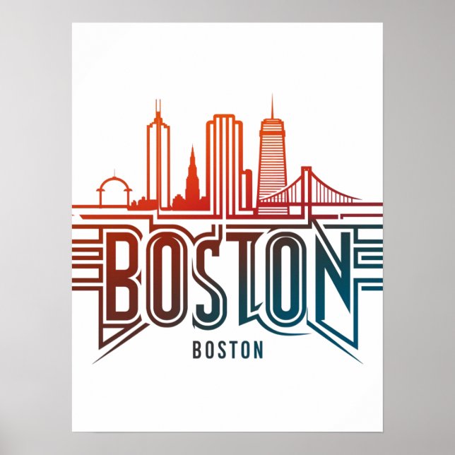 Typografi Boston City Skyline Poster (Framsidan)