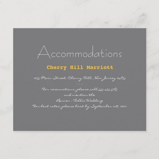 Typografi Bröllop Infoga i Grått och Gult Tilläggskort (Framsida)