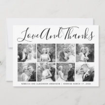 Typografi bröllop Tack åtta fotokollage